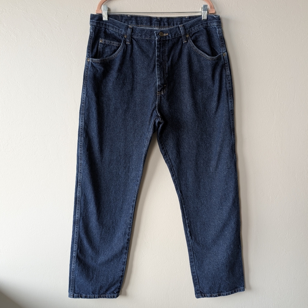 Wrangler Classic Blue Denim Jeans Dark Washed Straight Leg Size 36X30